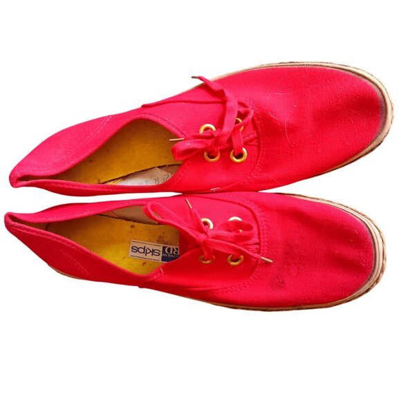 10 10N Vintage Women's Shoes 80's Red Canvas Espadrilles Sneakers Montgomery - Picture 3 of 10